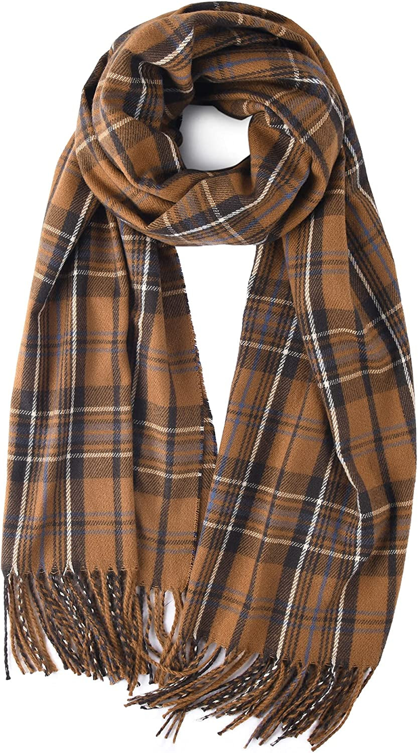 Winter Scarf for Women Shawl Cashmere Feel Tassel Plaid Large Oversized Scarves Wraps Apparel & Accessories > Clothing Accessories > Scarves & Shawls KYLIE MAX Bright Coffee  