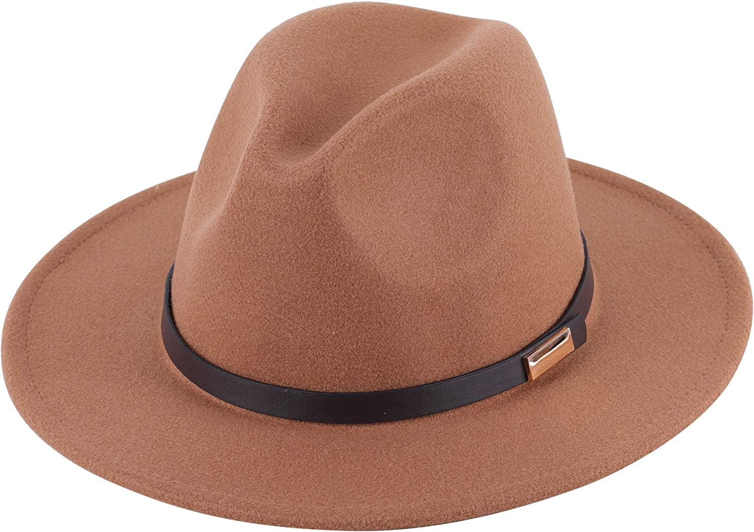 Lanzom Women Lady Retro Wide Brim Floppy Panama Hat Belt Buckle Wool Fedora Hat Apparel & Accessories > Clothing Accessories > Hats Lanzom 01-khaki One Size 
