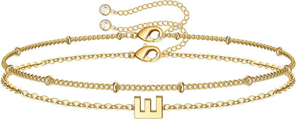 Dainty Gold Initial Bracelets for Women, 14K Gold Plated Dainty Personalized Gold Bracelets Initial Bracelets for Women Teen Girls Jewelry Chain Bracelets for Kids Toddler Little Girls Jewelry Gifts Apparel & Accessories > Jewelry > Bracelets M MOOHAM E  