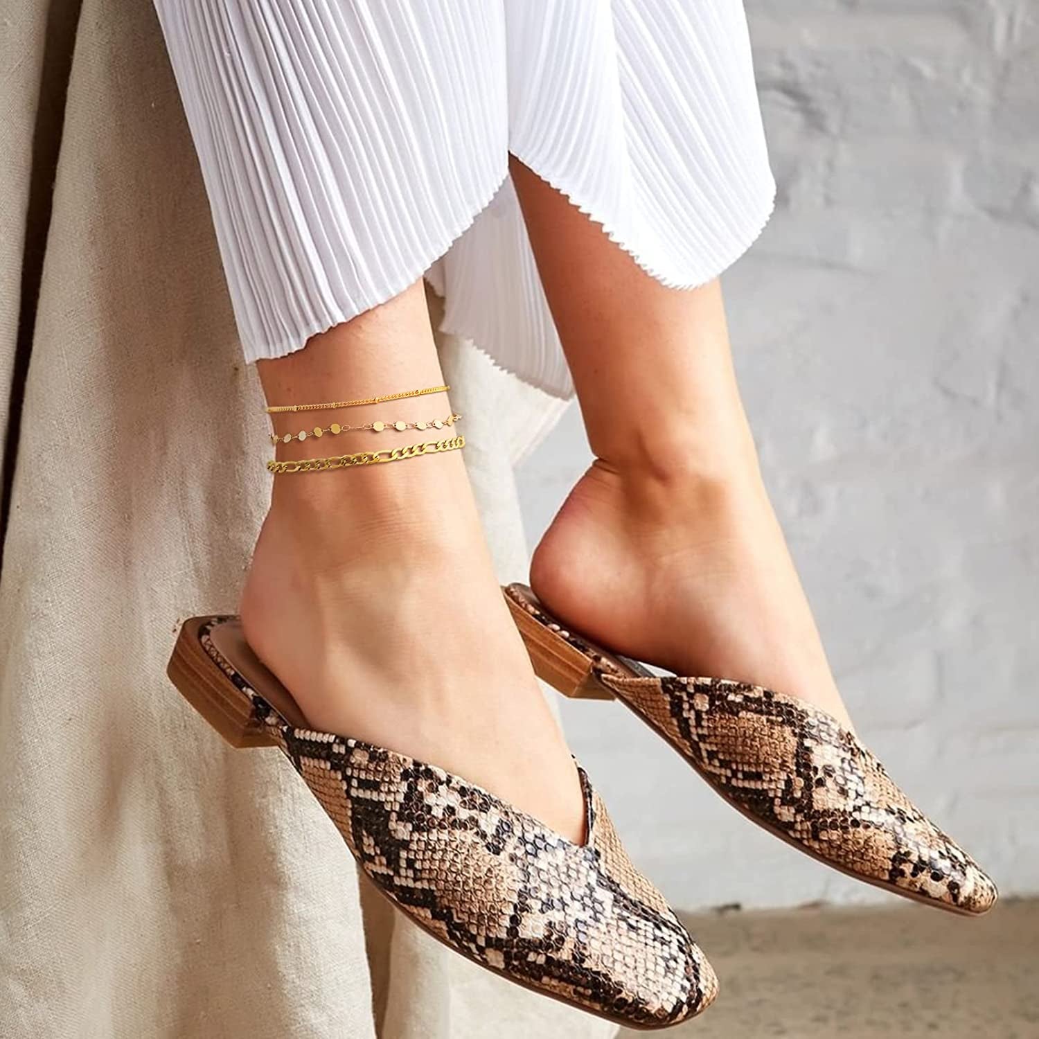 MEALGUET Women Gold Chain Anklet Bracelet : Stylish 18K Gold Plated Stainless Steel Minimalist Boho Style Layered Dainty Ankle Bracelet for Her, Summer Jewelry Gifts for Her Girl Apparel & Accessories > Jewelry > Anklets Mealguet   