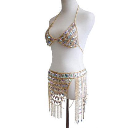 Canb Rhinestone Body Chain Suit Boho Body Waist Belly Chain Skirt Crystal Body Chain Bra Top Festival Jewelry for Women and Girls (VI) Apparel & Accessories > Jewelry > Body Jewelry CanB   