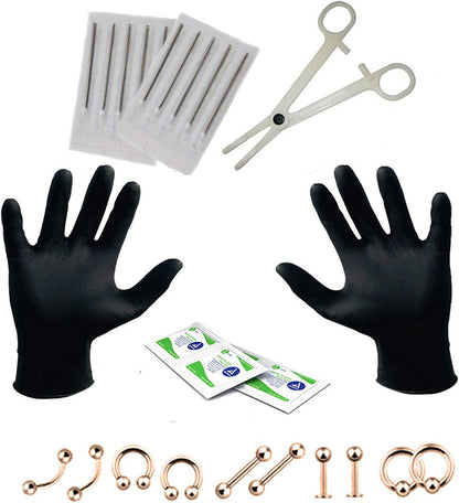 Bodyj4You 20PC Pro Piercing Kit BCR CBR Belly Labret Tragus Nipple Nose Lip 14G Steel Jewelry Apparel & Accessories > Jewelry > Body Jewelry BodyJ4You Rose Goldtone  