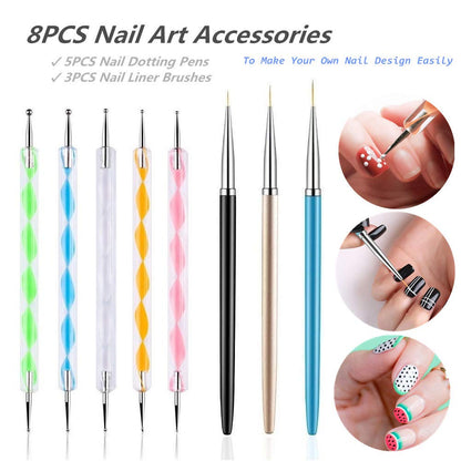 FULINJOY 5PCS Dotting Pens with 3 PCS Nail Painting Brushes, Nail Art Design Tools Health & Beauty > Personal Care > Cosmetics > Cosmetic Tools > Nail Tools FULINJOY   