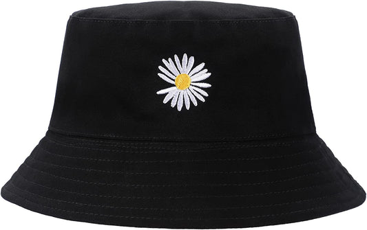 Bucket Hat - Unisex Black Bucket Hat for Women, Travel Beach Fisherman Summer Cap, Sun Protection Windproof Beach Bucket Hats for Men Teens Kids, Flower Embroidery Apparel & Accessories > Clothing Accessories > Hats clubone   