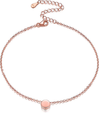 Chicsilver Personalized 925 Sterling Silver Tiny Heart/Moon/Star/Sun/Dot/Triangle Anklets Simple Dainty Foot Jewelry for Women, Silver/Gold/Rose Gold(With Gift Box) Apparel & Accessories > Jewelry > Anklets ChicSilver Jewelry 07. Dot rose gold plated 