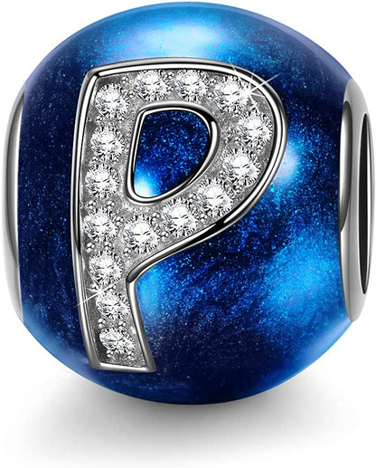NINAQUEEN Letter Charms A-Z Beads, 925 Sterling Silver with Enamel and Cubic Zirconia, Fit Charms Bracelet and Necklace, Jewelry Box for Personalized Gift Apparel & Accessories > Jewelry > Bracelets NINAQUEEN P  