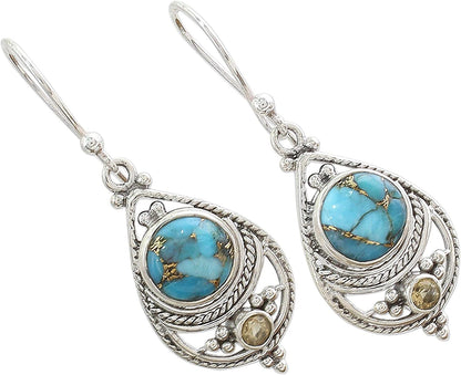 NOVICA Citrine and Composite Turquoise .925 Sterling Silver Dangle Earrings 'Blue Adoration' Apparel & Accessories > Jewelry > Earrings NOVICA   