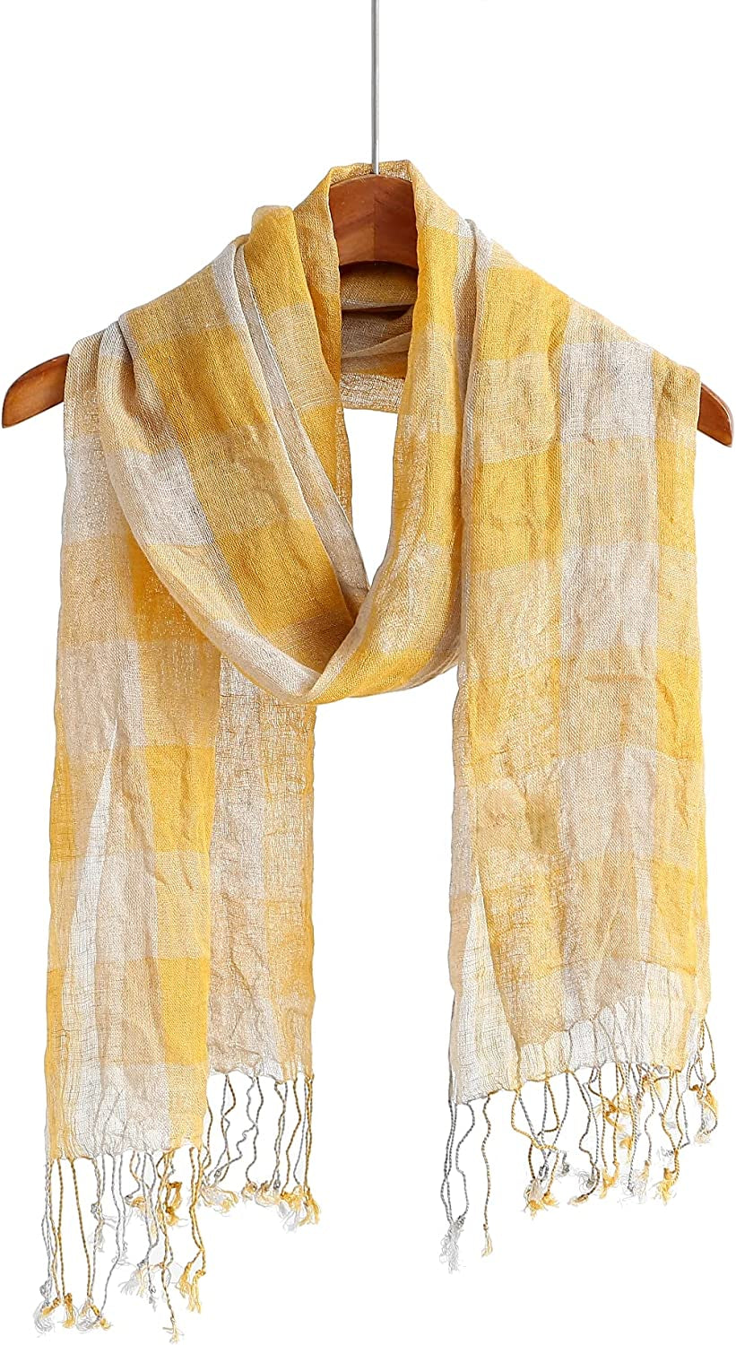 Jeelow Lightweight Summer Scarf Light Shawl Wrap Linen Feel Scarves for Men and Women Apparel & Accessories > Clothing Accessories > Scarves & Shawls Jeelow Linen Khaki Plaid  