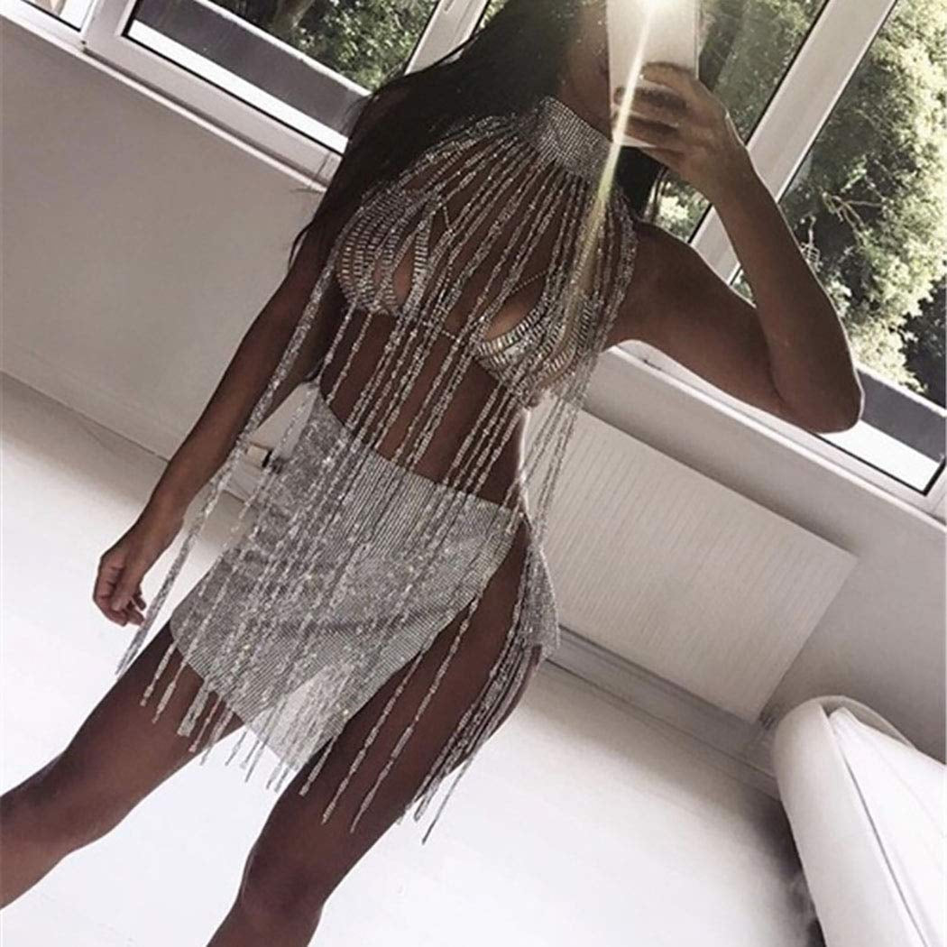 Jeweky Halloween Tassel Crystal Body Chain Silver Choker Necklace Chians Clothing Summer Beach Nightclub Rave Body Accessories Jewelry for Women and Girls Apparel & Accessories > Jewelry > Body Jewelry Artist Unknown   