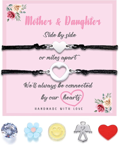 SAM & LORI Unique Matching Bracelets for Best Friends Couples Mother Daughter Son Dad Sisters Brothers-Unisex Adjustable Bracelets- Comes with Cards in Giftable Packing Apparel & Accessories > Jewelry > Bracelets SAM & LORI 1-Mother Daughter-Black-2 Hearts Matching  