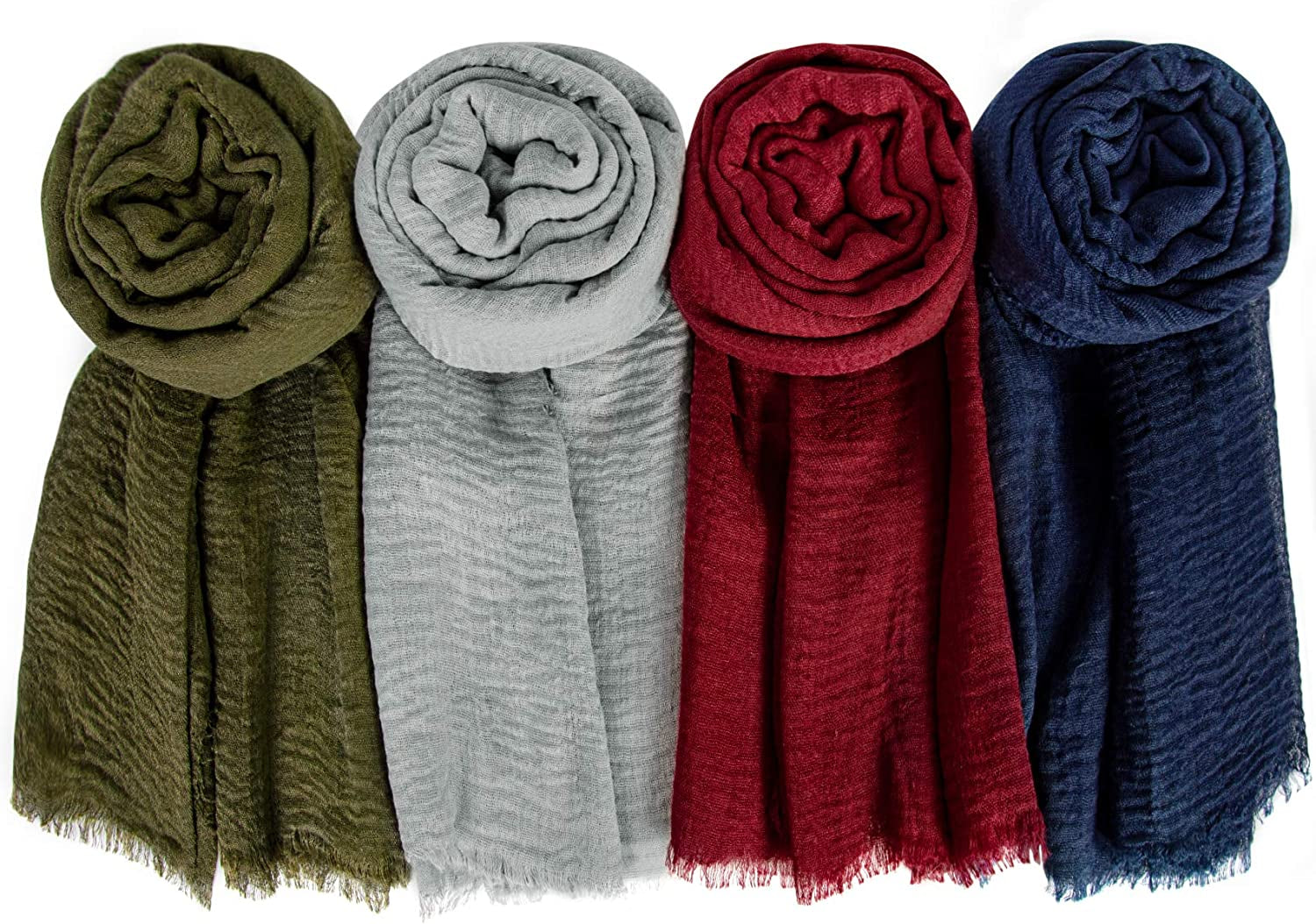 Hijab Scarfs for Women Soft Scarf Shawl Lightweight Long Wraps for All Season Apparel & Accessories > Clothing Accessories > Scarves & Shawls Chalier Fashion Solid A-4 Pack(burgundy/Navy Blue/Army Green/Dark Grey)  