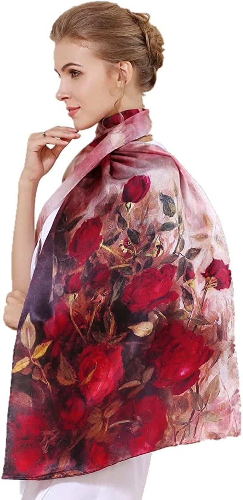 Women'S 100% Charmeuse Mulberry Silk Long Scarf for Gift Hair Ladies Shawls Floral and Butterfly Scarves Apparel & Accessories > Clothing Accessories > Scarves & Shawls WindamazingStory Orange  