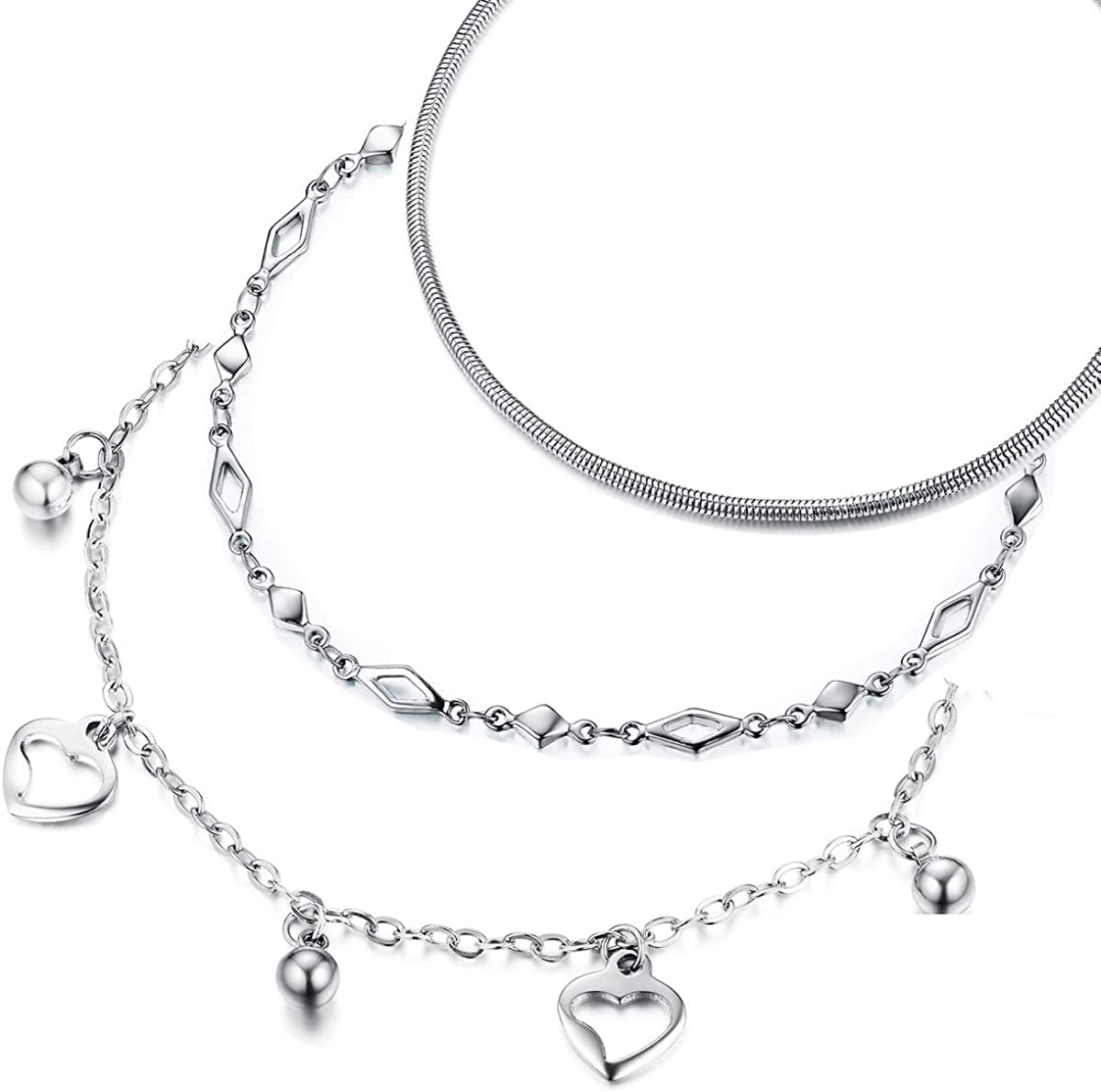 Hoduar Stainless Steel Anklet for Women, Non-Fading Dainty Heart Ankle Bracelets Foot Chain Jewelry for Women Apparel & Accessories > Jewelry > Anklets hoduar b:snake  