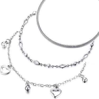 Hoduar Stainless Steel Anklet for Women, Non-Fading Dainty Heart Ankle Bracelets Foot Chain Jewelry for Women Apparel & Accessories > Jewelry > Anklets hoduar b:snake  