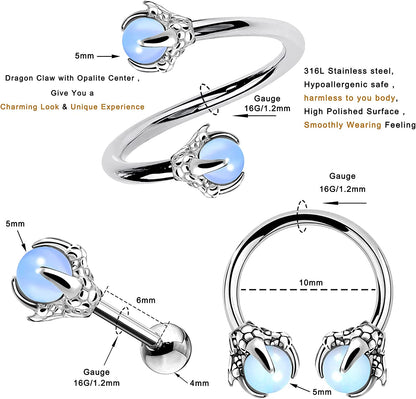 OUFER 3PCS Cartilage Earrings, 316L Surgical Steel Mixed Earrings with Dragon Claw Twist Helix Earring Ear Body Piercing Jewelry Tragus Earring Apparel & Accessories > Jewelry > Earrings OUFER   