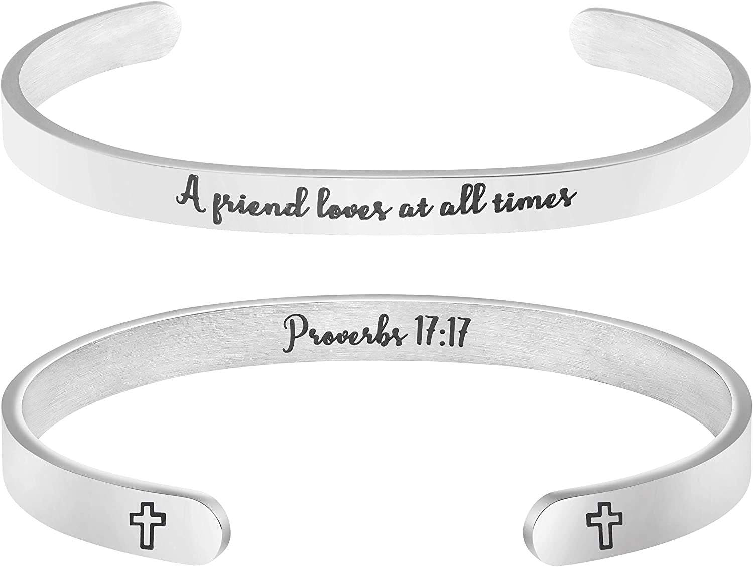 Christian Bracelets for Women Inspirational Gifts Bible Verse Religious Faith Jewelry Cuff Bracelet Mothers Day Christmas Birthday Jewelry for Her Mother Daughter Apparel & Accessories > Jewelry > Bracelets Memgift Proverbs 17:17-A friend loves at all times  