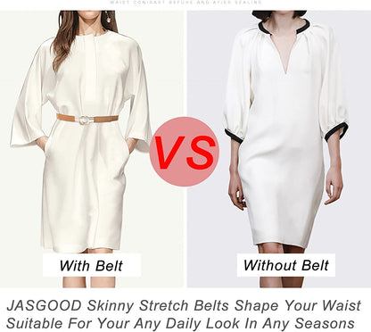 JASGOOD 2 Pack 3 Pack Women Retro Elastic Stretchy Metal Buckle Skinny Waist Belt 1 Inch Wide Apparel & Accessories > Clothing Accessories > Belts KYLIE MAX   