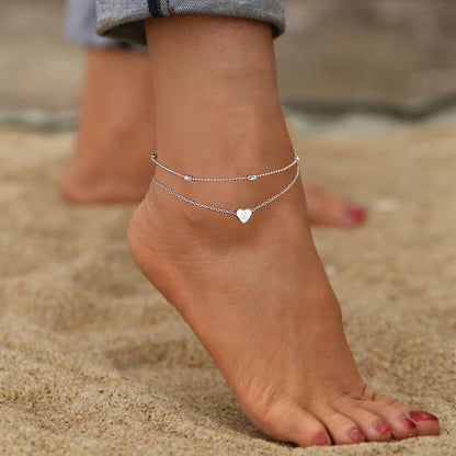 Moodear Silver Ankle Bracelets for Women, Sterling Silver Initial Anklet Layered Dainty Tiny Heart Charm Handmade Carved Alphabet A-Z Letter Ankle Bracelet Beaded Foot Chain Personalized Name Anklets Summer Cute Boho Beach Gift for Her Apparel & Accessories > Jewelry > Anklets Moodear   