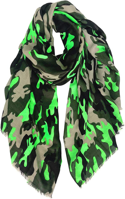 GERINLY Scarves - Lightweight Summer Travel Scarf Camouflage Print Shawl Wrap Apparel & Accessories > Clothing Accessories > Scarves & Shawls GERINLY C-neongreen  