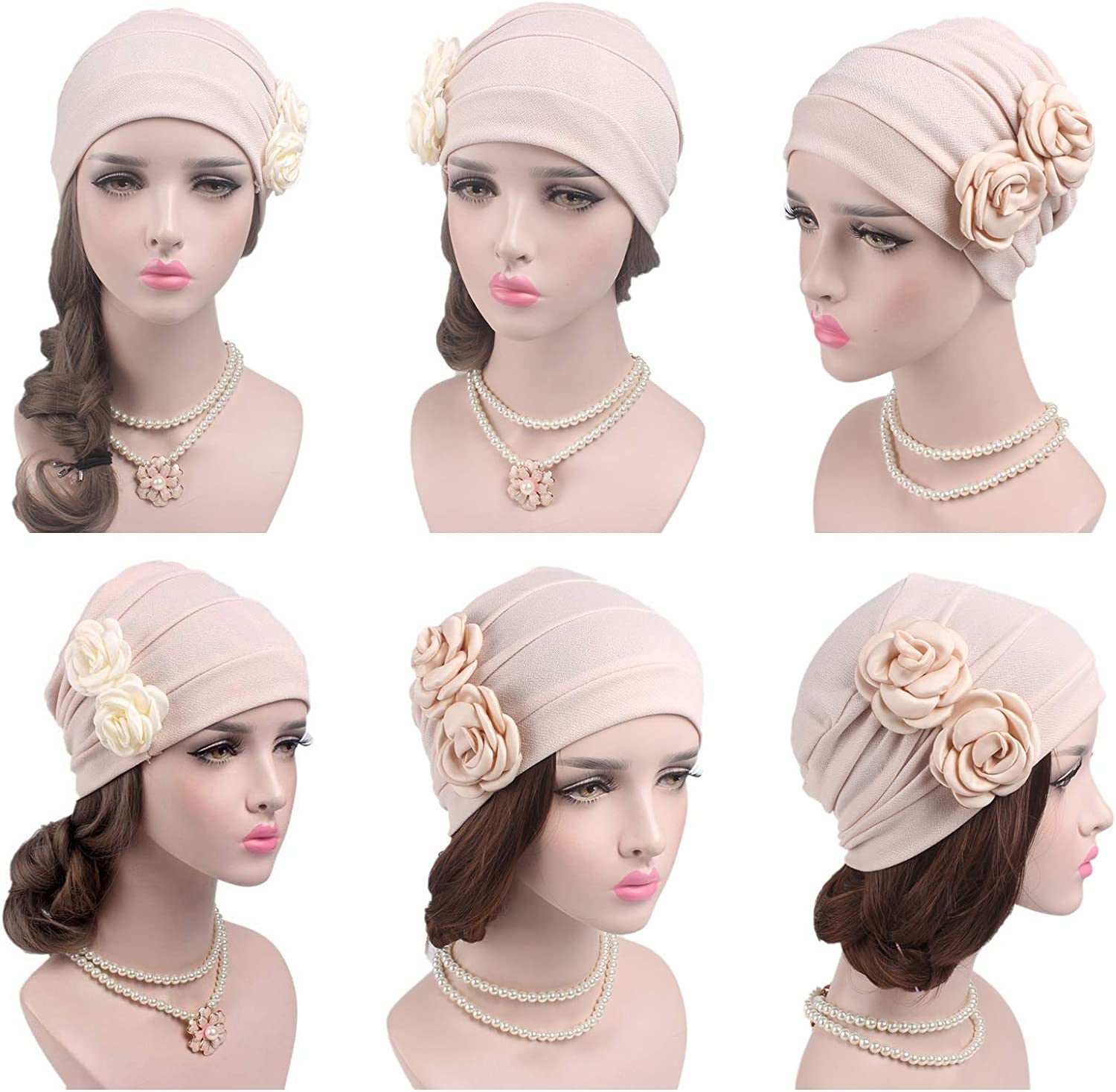 Kingrol 6 Pack Flower Head Wrap Beanies Hat, Stretch Casual Turbans Fashion Slouchy Hat Sleep Caps Chemo Hat Caps for Women Apparel & Accessories > Clothing Accessories > Headwear Kingrol   