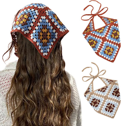 Floral Crochet Hair Bandanas Headscarf- HAIMEIKANG 2 PCS Women Hair Scarf Daisy Headband Vintage Head Kerchief for Girls Apparel & Accessories > Clothing Accessories > Bandanas & Headties HAIMEIKANG Light Coffee+dark Coffee  
