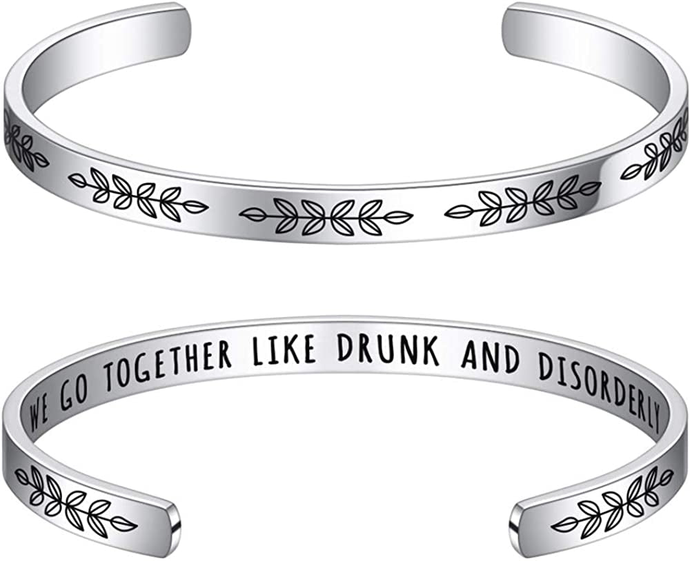 M MOOHAM Bracelets for Women- Engraved Quote Inspirational Bracelet Birthday Christmas Funny Gifts for Best Friend, Daughter, Son, Sister, Niece, Mom, Coworkers, Stainless Steel Jewelry Apparel & Accessories > Jewelry > Bracelets M MOOHAM "Friends-We go together like drunk and disorderly  