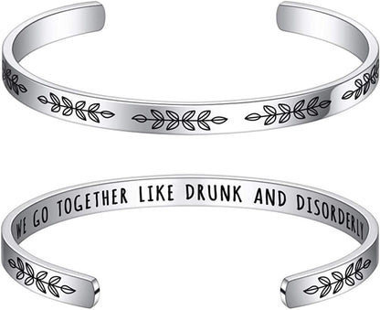 M MOOHAM Bracelets for Women- Engraved Quote Inspirational Bracelet Birthday Christmas Funny Gifts for Best Friend, Daughter, Son, Sister, Niece, Mom, Coworkers, Stainless Steel Jewelry Apparel & Accessories > Jewelry > Bracelets M MOOHAM "Friends-We go together like drunk and disorderly  