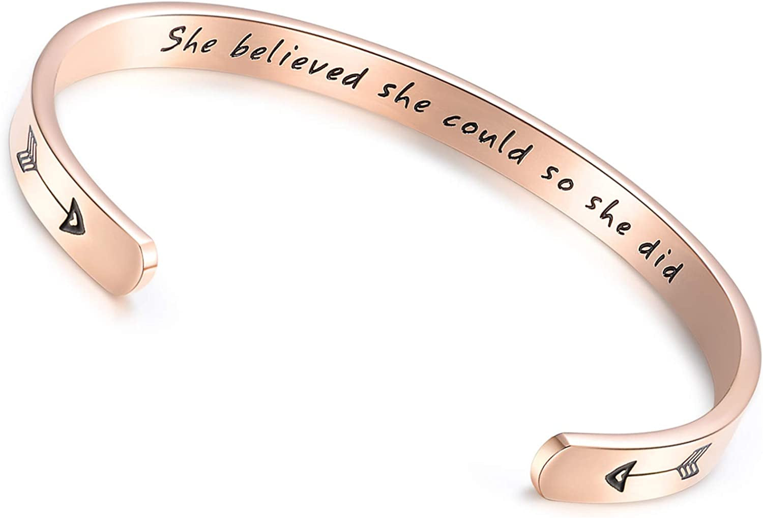 CERSLIMO Inspirational Gifts for Women Bracelet, Personalized Inspire Quotes Cuff Bangle Friendship Jewelry Graduation Encouragement Gift for Her Teen Girls Apparel & Accessories > Jewelry > Bracelets CERSLIMO She Believed She Could So She Did(Rose Gold)  