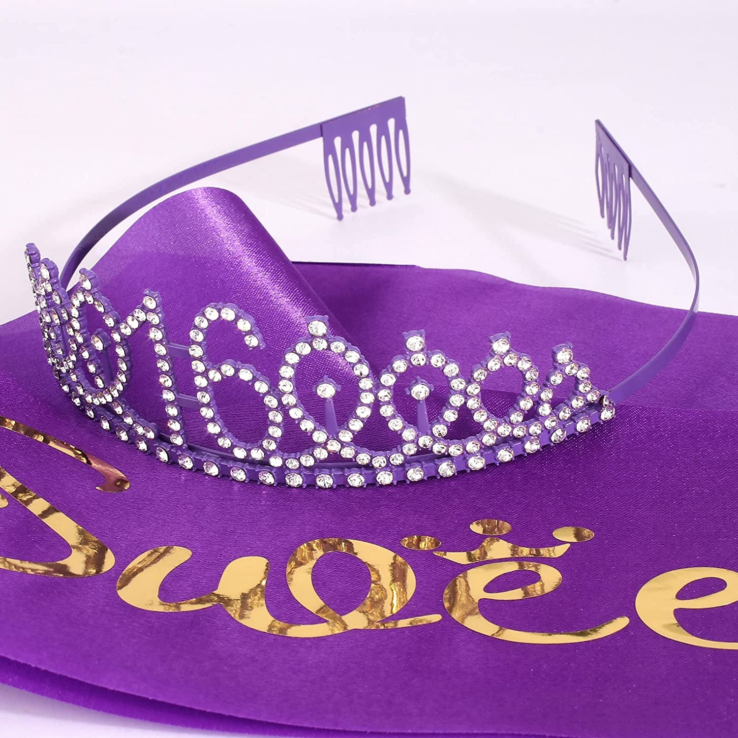 Sweet 16 Birthday Decorations Purple, 16Th Birthday Gifts for Girls, Sweet 16 Crown and Sash, 16Th Birthday Sash, Sweet 16 Sash and Tiara, Birthday Girl, Happy 16Th Birthday Party Supplies Cake Topper Apparel & Accessories > Clothing Accessories > Sashes CIEHER   