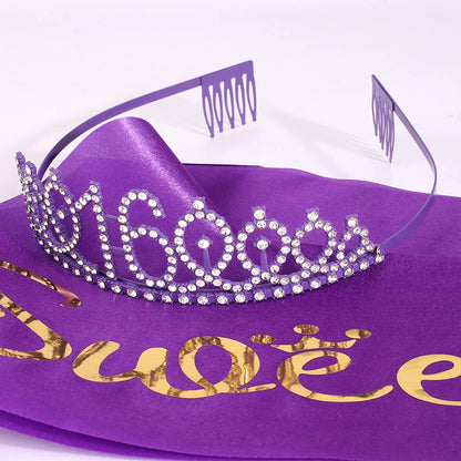 Sweet 16 Birthday Decorations Purple, 16Th Birthday Gifts for Girls, Sweet 16 Crown and Sash, 16Th Birthday Sash, Sweet 16 Sash and Tiara, Birthday Girl, Happy 16Th Birthday Party Supplies Cake Topper Apparel & Accessories > Clothing Accessories > Sashes CIEHER   