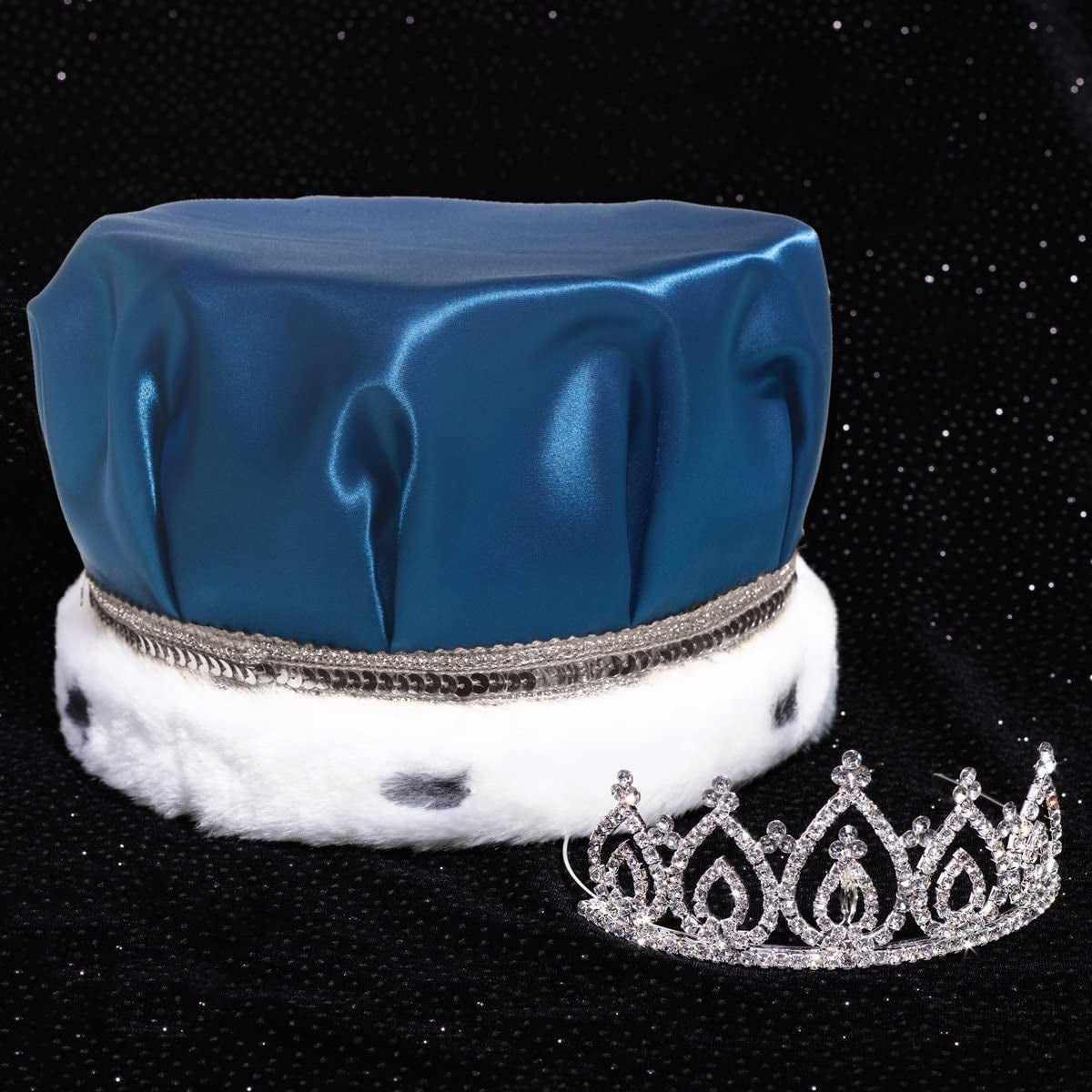 Satin Crown with Sequins and Becca Tiara Royalty Set Apparel & Accessories > Clothing Accessories > Sashes Anderson's Royal Blue/Silver/White Crown  