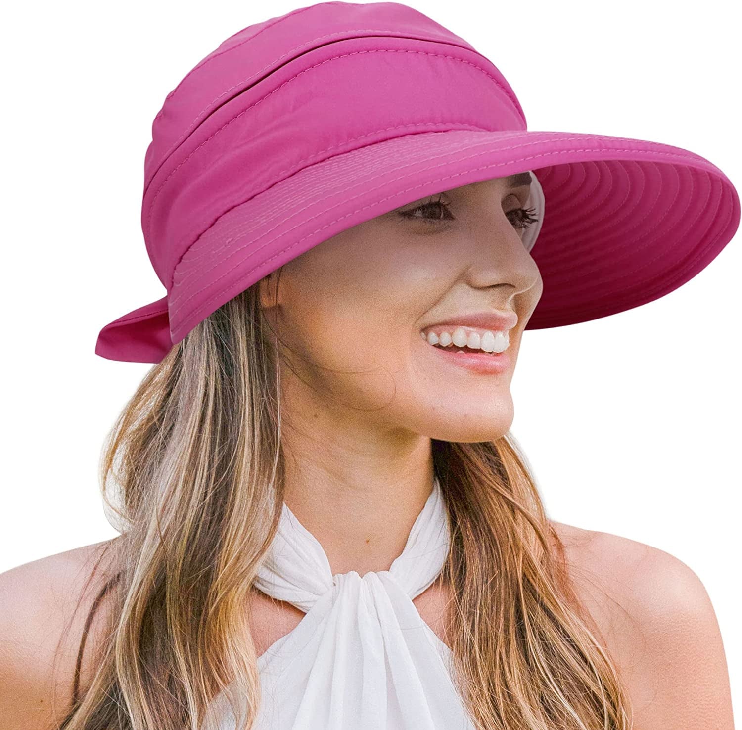 Verabella Womens Beach Hat Summer Lightweight Sun Hat for Hiking Sun Protection 2 in 1 Visor Sun Protection Hat Apparel & Accessories > Clothing Accessories > Hats Verabella Rose  
