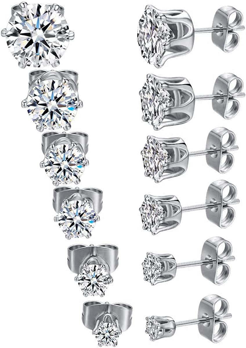 GEMSME 18K Yellow / White Gold Plated round Cubic Zirconia Stud Earrings Pack of 6 Apparel & Accessories > Jewelry > Earrings Gemsme White Gold  