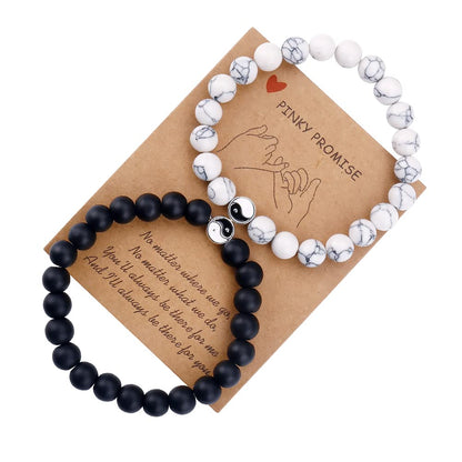 Best Friend Bracelets Couples Bracelets for 2 Matching Yin Yang His and Her Lover Bracelet Jewelry for Bff Friendship Relationship Boyfriend Girlfriend Valentines Gift (Matching Bead) Apparel & Accessories > Jewelry > Bracelets SUMMER LOVE Black white bead-Yin Yang  