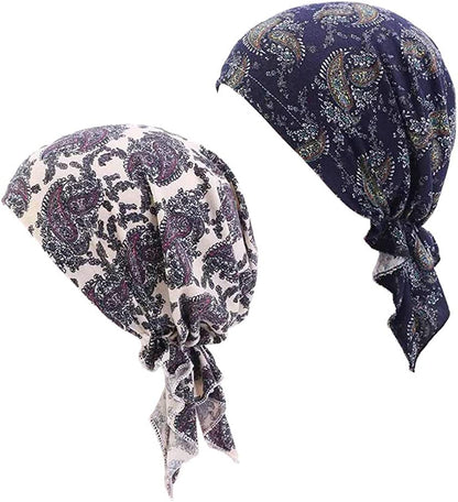 Chemo Head Scarf Head Wrap Headwear Beanie Skull Cover Cap Hair Loss Hat for Women Apparel & Accessories > Clothing Accessories > Headwear LUFUTE Beige&navy  