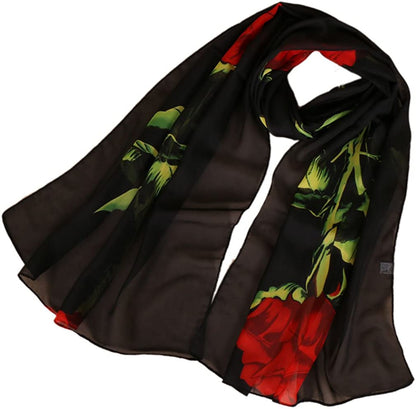 LMVERNA Chiffon Flower Scarf Women'S Floral Scarves Printe Chiffon Scarf Polka Dot Shawls Long Scarf Wrap Apparel & Accessories > Clothing Accessories > Scarves & Shawls LMVERNA Black1  