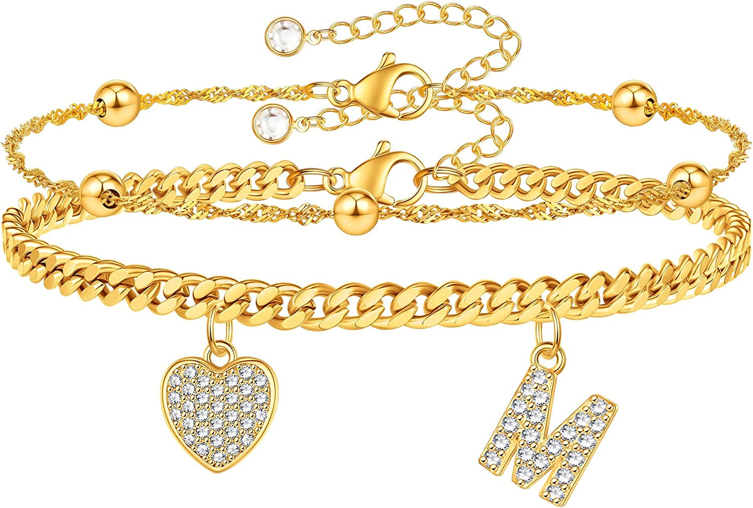 Gold Ankle Bracelets for Women 14K Gold Plated Heart Initial Cuban Link Anklets for Women Charm Gold Anklet for Women Summer Bracelets for Teen Girls Women Anklets Jewelry Apparel & Accessories > Jewelry > Anklets BRIJEWLIC M  