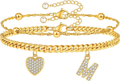 Gold Ankle Bracelets for Women 14K Gold Plated Heart Initial Cuban Link Anklets for Women Charm Gold Anklet for Women Summer Bracelets for Teen Girls Women Anklets Jewelry Apparel & Accessories > Jewelry > Anklets BRIJEWLIC M  