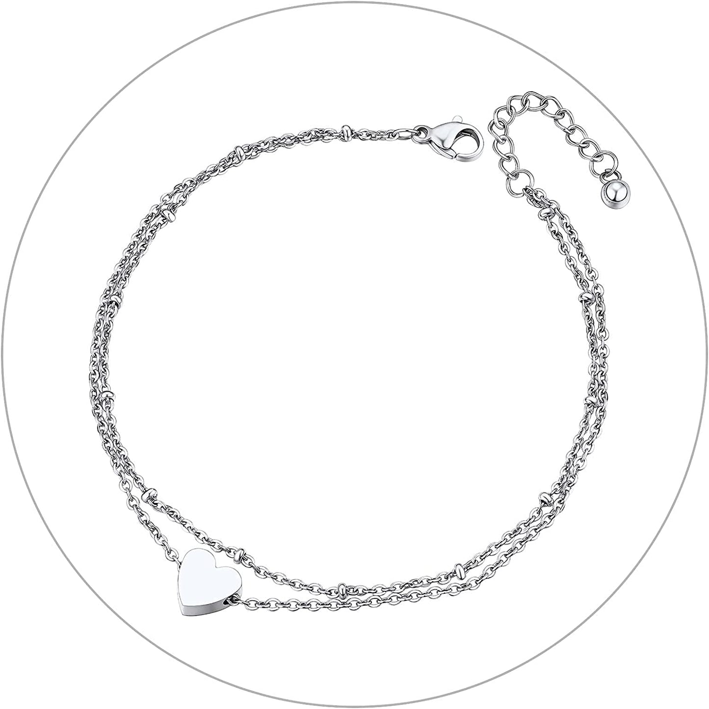 Chainspro Womens S925 Sterling Silver Adjustable Anklet, Heart/Moon/Handcuff Ankle Bracelet,Summer Foot Jewelry, Stainless Steel/Gold Plated(Send Gift Box) Apparel & Accessories > Jewelry > Anklets ChainsPro   