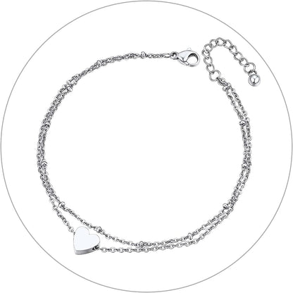 Chainspro Womens S925 Sterling Silver Adjustable Anklet, Heart/Moon/Handcuff Ankle Bracelet,Summer Foot Jewelry, Stainless Steel/Gold Plated(Send Gift Box) Apparel & Accessories > Jewelry > Anklets ChainsPro   