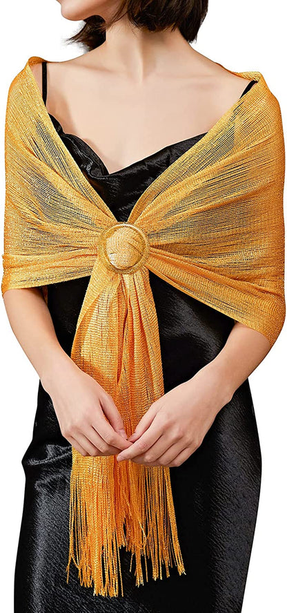Missshorthair Women'S Sparkle Shawls and Wraps with Buckle for Wedding Party Dresses Apparel & Accessories > Clothing Accessories > Scarves & Shawls MissShorthair Yellow  