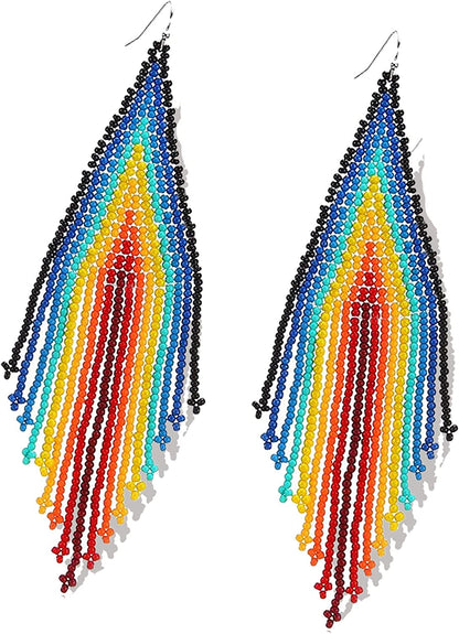 Long Beaded Tassel Earrings - Bohemian Fringe Drop Earrings Rainbow, Seed Bead Tribal Dangle Earrings, Pendientes De Borla, Gift Idea for Women, Girls, Valentine Apparel & Accessories > Jewelry > Earrings UNIQFAVOR   