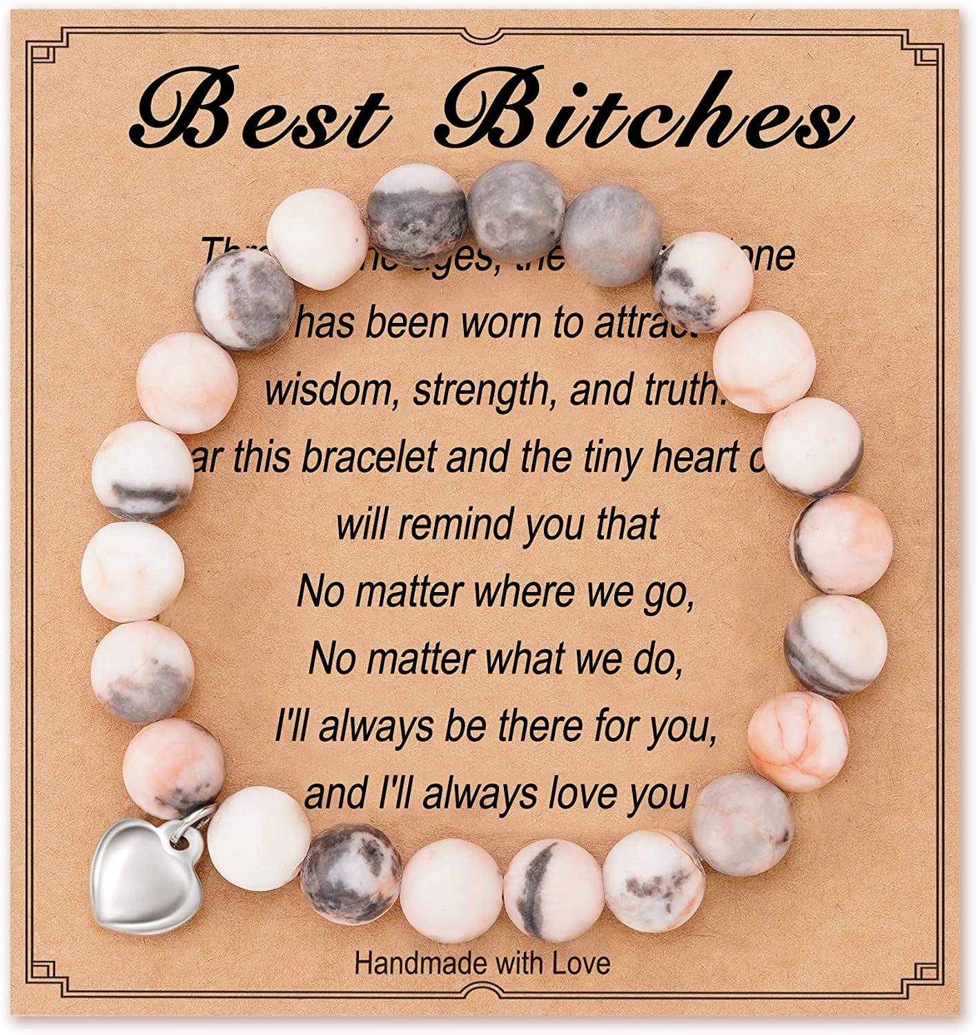 HGDEER Natural Stone Friendship Bracelet, Meaningful Gifts for Women Girls with Gift Message Card Apparel & Accessories > Jewelry > Bracelets HGDEER Bitches - Pink  