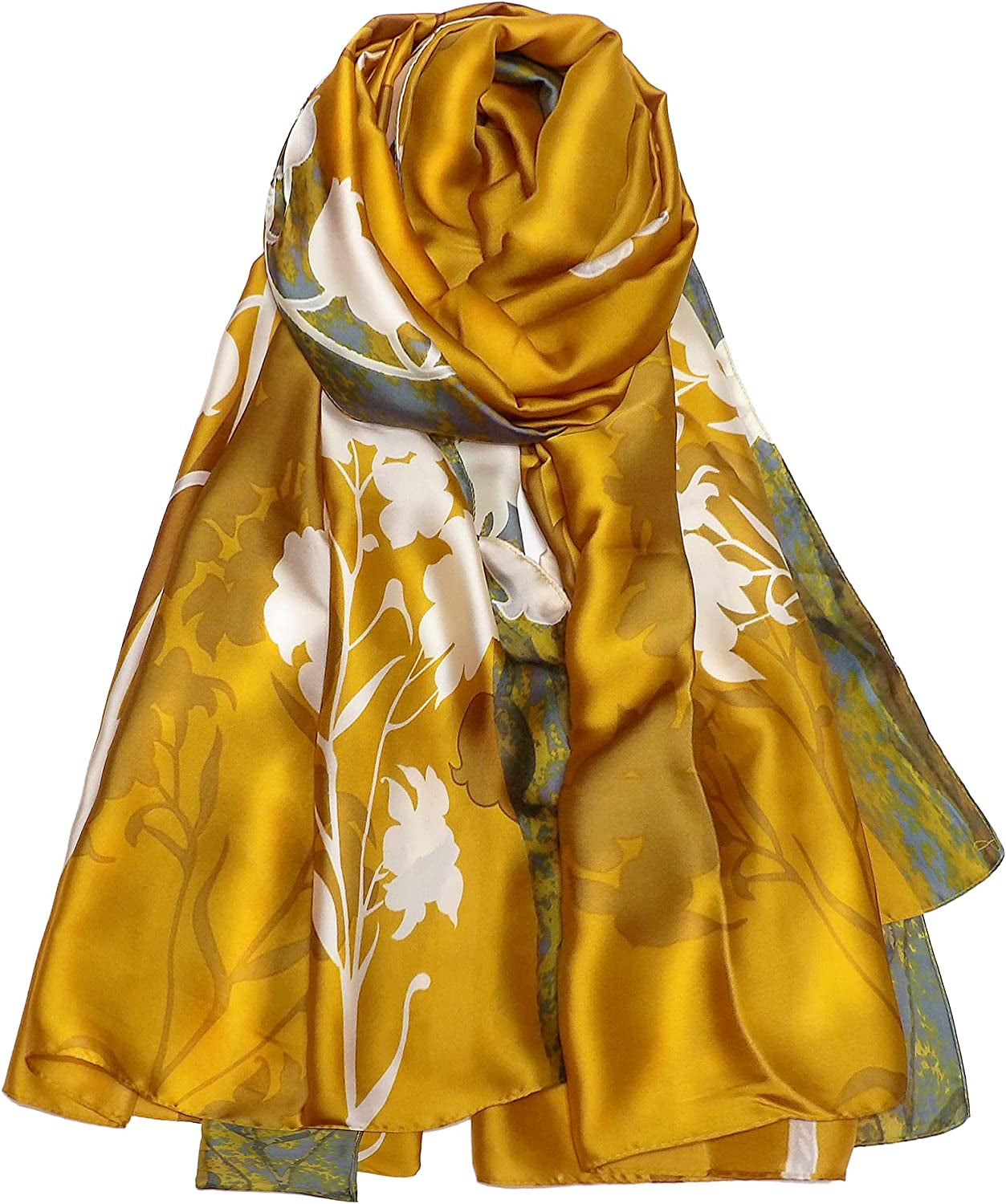 Silk Scarf for Women Fashion Long Satin Lightweight Large Shawl Wrap Printed Sleep 70''X35'' Apparel & Accessories > Clothing Accessories > Scarves & Shawls Wealish 08-green/Yellow  