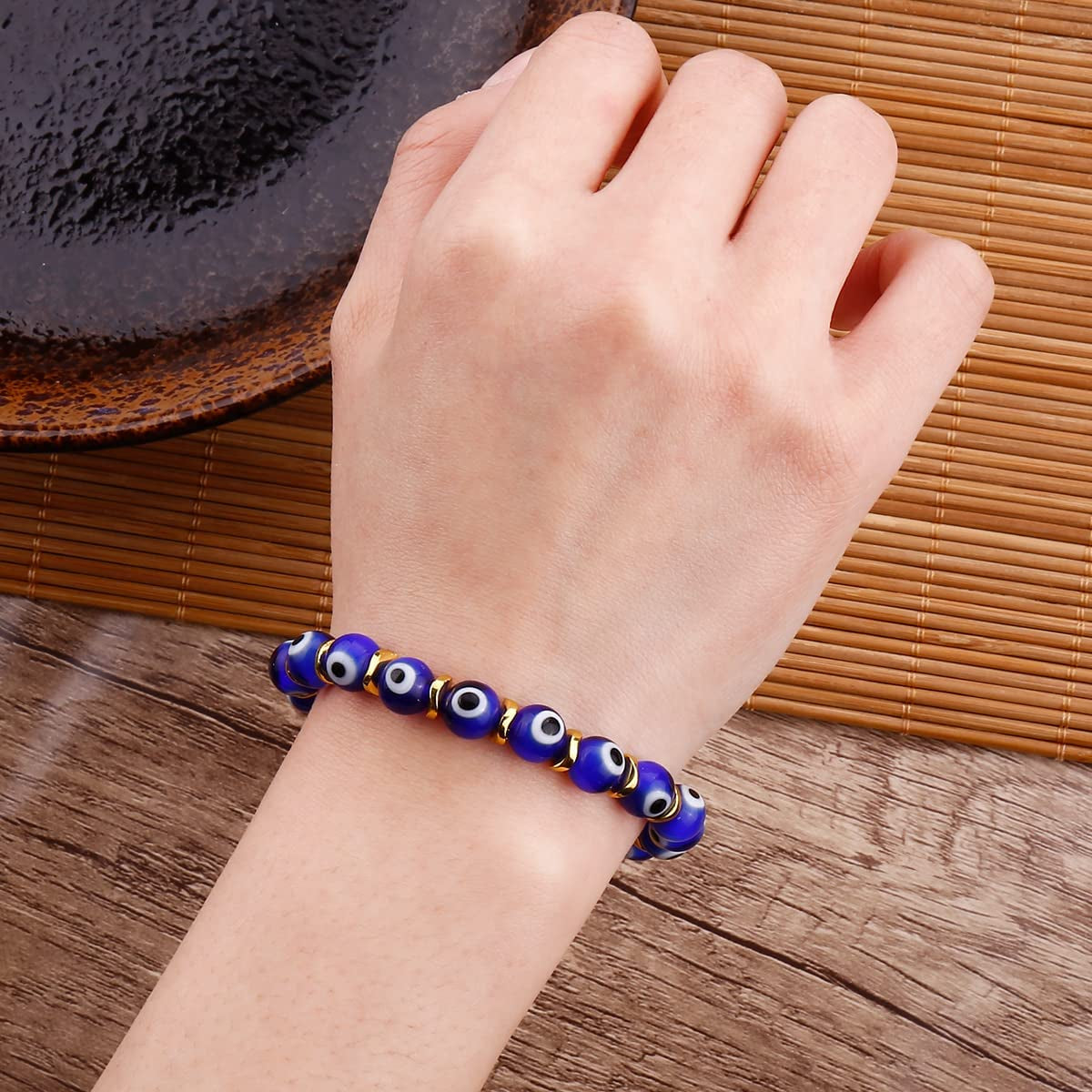 JUVJEW Evil Eye Bracelets for Women Protect 8Mm Ojo Glass Beaded Protection Stretch Braclet Jewelry Apparel & Accessories > Jewelry > Bracelets JUVJEW   