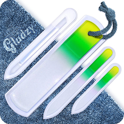 Genuine Czech Glass Nail File Set - Two-Sided Different Grit Surface, Callus Remover Foot Rasp, Precision Filing Cuticle Pusher, Manicure & Pedicure, Professional Nail Care, EU Quality (Green Aqua) Health & Beauty > Personal Care > Foot Care Gladzy All-in-one Set - Lemon Green  