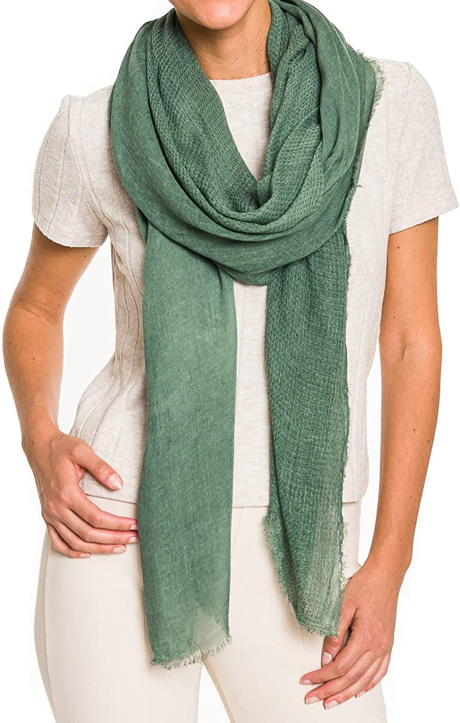 Scarfs for Women Fashion Lightweight Solid Colors Wrap Shawl for Fall Winter Apparel & Accessories > Clothing Accessories > Scarves & Shawls MIMOSITO Half-waffle Textured, Pine Green  