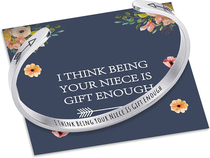 M MOOHAM Bracelets for Women- Engraved Quote Inspirational Bracelet Birthday Christmas Funny Gifts for Best Friend, Daughter, Son, Sister, Niece, Mom, Coworkers, Stainless Steel Jewelry Apparel & Accessories > Jewelry > Bracelets M MOOHAM I think being your niece is gift enough  