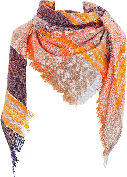 Wander Agio Womens Winter Scarfs Warm Scarf Half Shawls Triangle Scarves Stripe Plaid Apparel & Accessories > Clothing Accessories > Scarves & Shawls Wander Agio Yellow Orange 05  