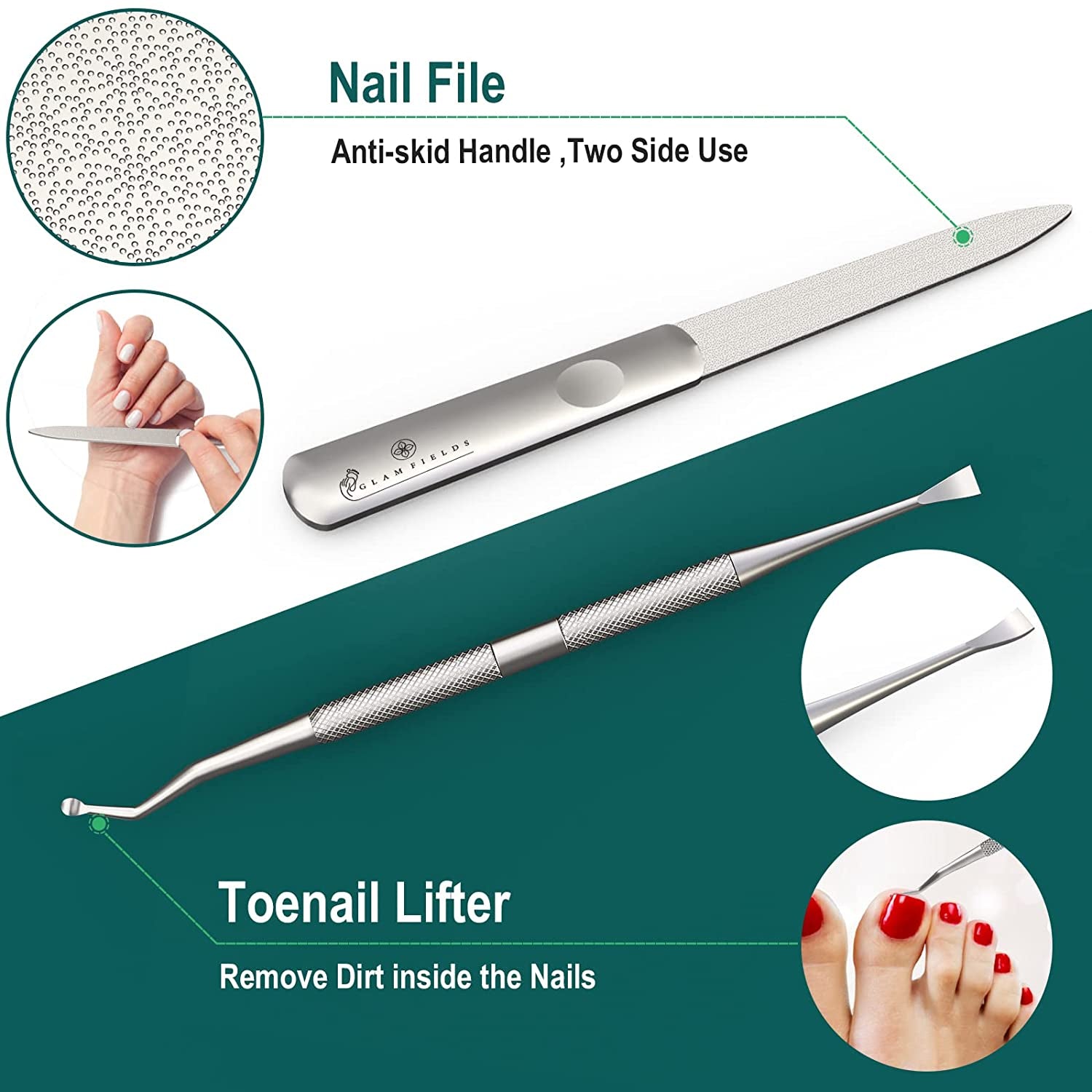 GLAMFIELDS Large Nail Clipper Set (8Pcs), Toe Nail Clippers for Thick Nails for Seniors, Ingrown Toenail, Paronychia, Big Toenail Clippers with Easy Grip Rubber Handle for Podiatrist/Adult /Men/ Women Health & Beauty > Personal Care > Cosmetics > Cosmetic Tools > Nail Tools GLAMFIELDS   